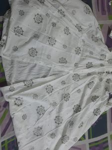 white anarkali suit with quarter sleeves