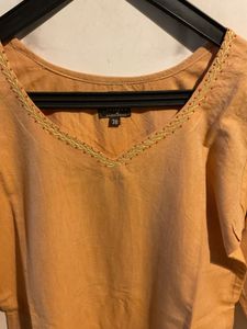 Peach Embroidered Handloom  Kurti