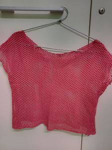Coral Casual Boat neck crop top
