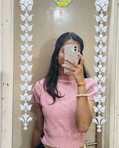 Pink Ruffled Sleeve Knit Top