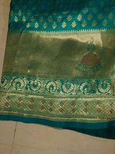 Festive Wear Sea Green Shalu Saree With Blouse