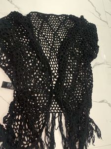 Black Crochet Fringe Cardigan