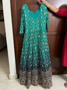 Ethnic Gown Bandhani Georgette, Gold Embroidery