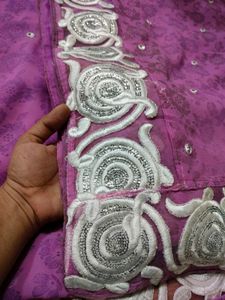 Pink Sareee With White Border