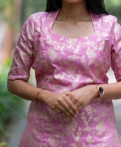 Pink Floral Brocade Kurti