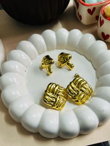 Gold Tone Earrings - Mushroom & Knotted
