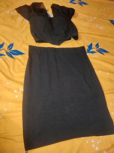 New Padded Crop Top With Black Fitted Skirt