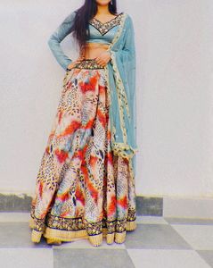 Holi Offer🎉Multi Tiger Print Lehenga Choli