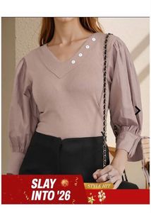 Shein puff sleeve Ribbed top -brown