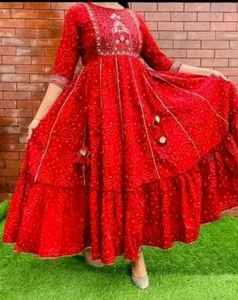 Red Printed Anarkali Kurti