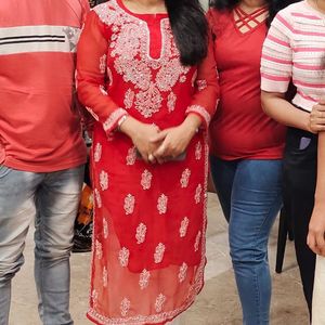Red Embroidered Kurta