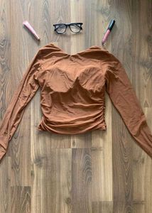 Brown Padded Mesh Top