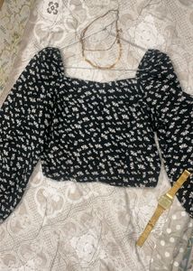 RARE Brand Women's Floral Black Top