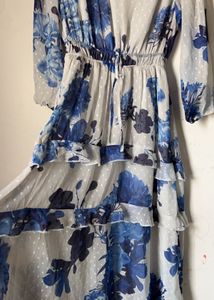 Blue And White Dress With Tie Waist