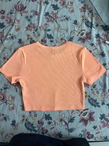 Peach Ribbed Crop Tee