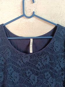 Trendy Women&#39;s Lace Top Layered Navy Blue