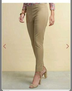 FABINDIA Beige Full Length Formal Slim Pant