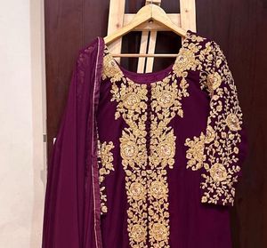L,Xl,Xxl Wine Ethnic Long Dress Suit Set