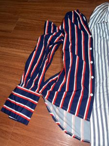 y2k fitted Striped Colorblock Top