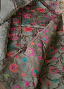 Olive Weaved Cotton Saree