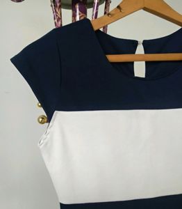 Navy Blue &amp; White Striped Bangkok Midi Dress