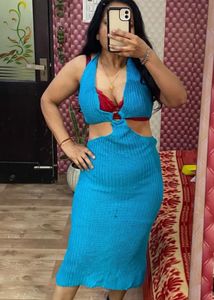 Blue Cutout Midi Dress