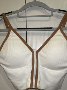 White Ribbed Bralette With Zip