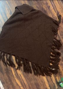 Brown Knit Poncho with Tassels