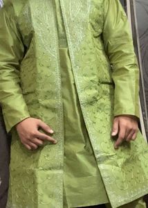 Elegant Green Embroidered Sherwani Set