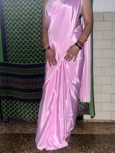 Pink crepe saree