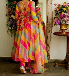Colorful Striped Anarkali Dress