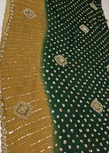 Full Heavy Work saree green and gold combina