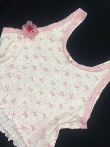 Pink Bow Lace Trim Tank Top XS for Girls/women