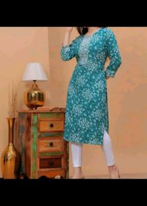 Floral Design Neck &amp; Sleeve Embroidery Work Kurti