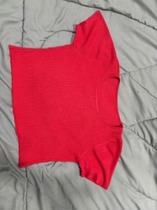 Red Ribbed Crop Top