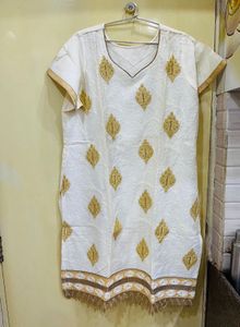 Cream Colour Work Kurti Beautiful!