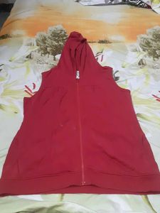 Red Sleeveless Hoodie