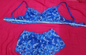 Blue Floral Lace Bra and Panty : 27inch Bust