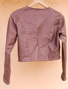Hermosear Faux Leather Mid Brown Crop Jacket