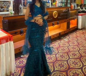 Rama Colour Fancy Fish Cut Lehnga Choli And Dupatt