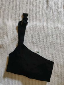 Korean Black Tube Top with Buckle Detail