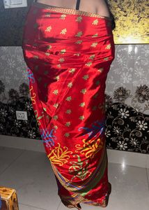 Red crepe saree