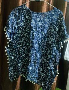 Floral Print Top with Pom-Pom Detail