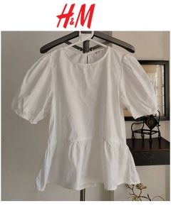 H&M White Short Puff Sleeve Blouse