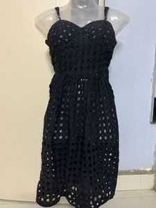 ZARA branded padded cute Black Eyelet Dress