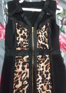 IMPORTED BRANDNEW Dress with Leopard Print Panel