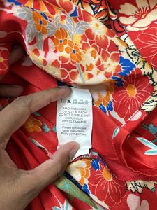Red Floral Flared Sleeves Wrap Top