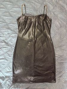 Metallic Chain-Strap Bodycon Dress