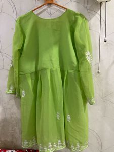 Green Chikankari Short Kurti
