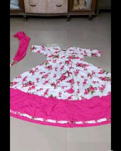 White And Pink Floral Gown, Ethnic Wear